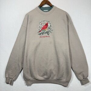 Vintage Cardinal Bird Embroidered Sweatshirt Door County Wisconsin 90s USA